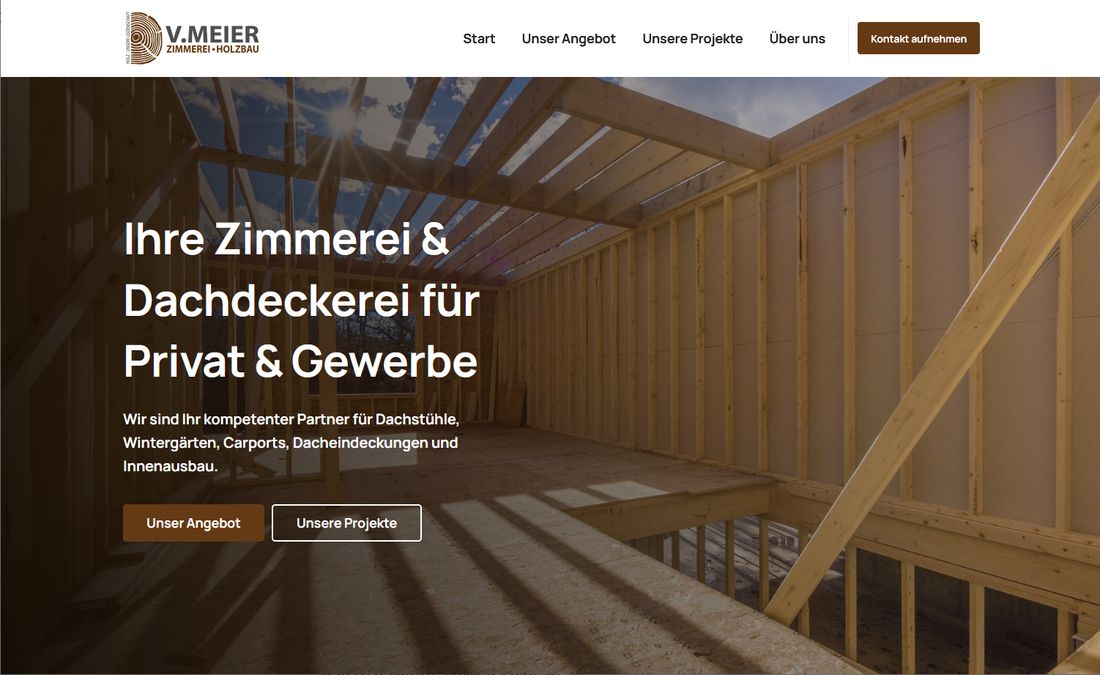 Website V. Meier Zimmerei · Holzbau